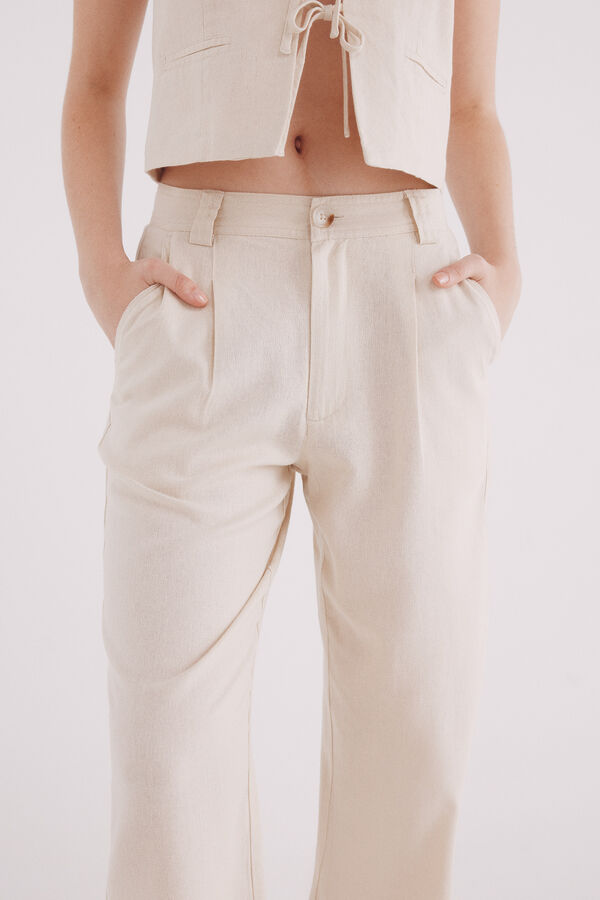 Springfield Pantalón básico lino estampado