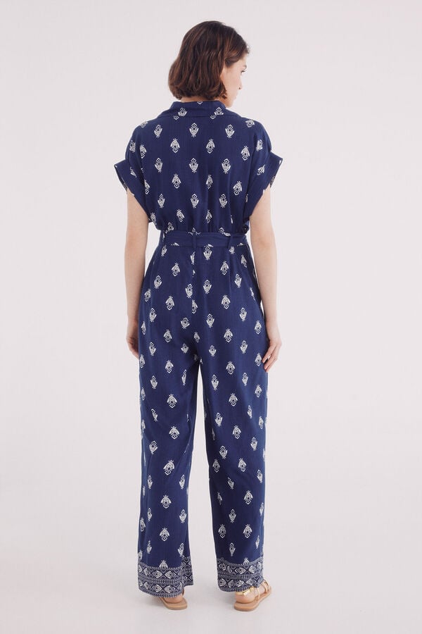 Springfield Jumpsuit camisero largo estampado azul