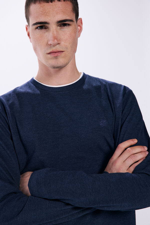 Springfield Playera manga larga doble piqu&eacute; azulado
