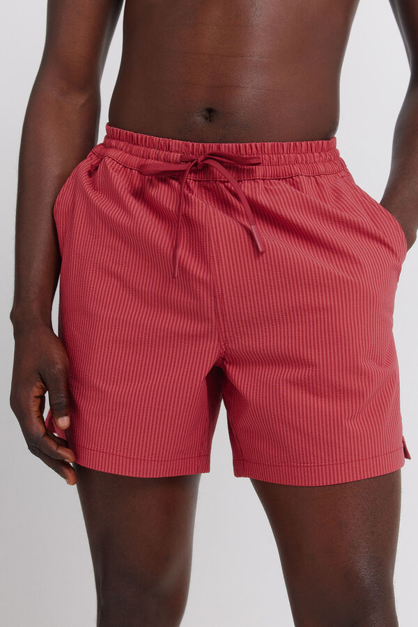 Springfield Traje de ba&ntilde;o seersucker a rayas rojo