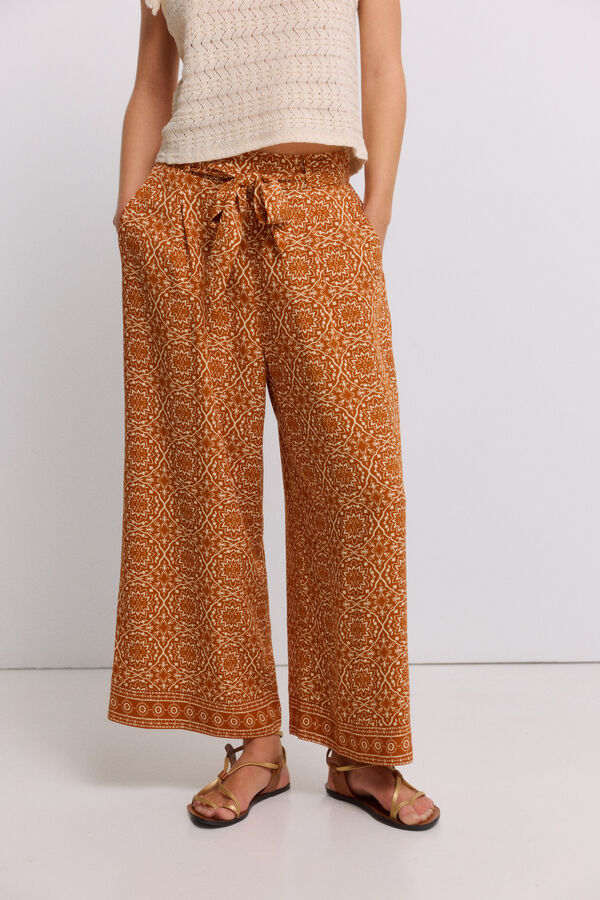 Springfield Pantal&oacute;n fluido estampado con cintur&oacute;n naranja