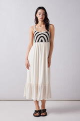 Springfield Vestido midi combinado crochet beige