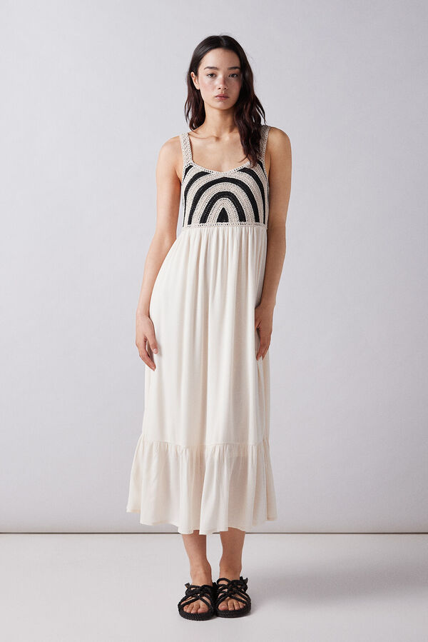 Springfield Vestido midi combinado crochet beige