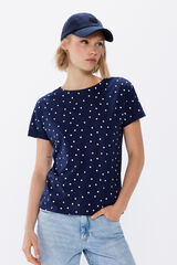 Springfield Playera estampada botones hombro azul oscuro