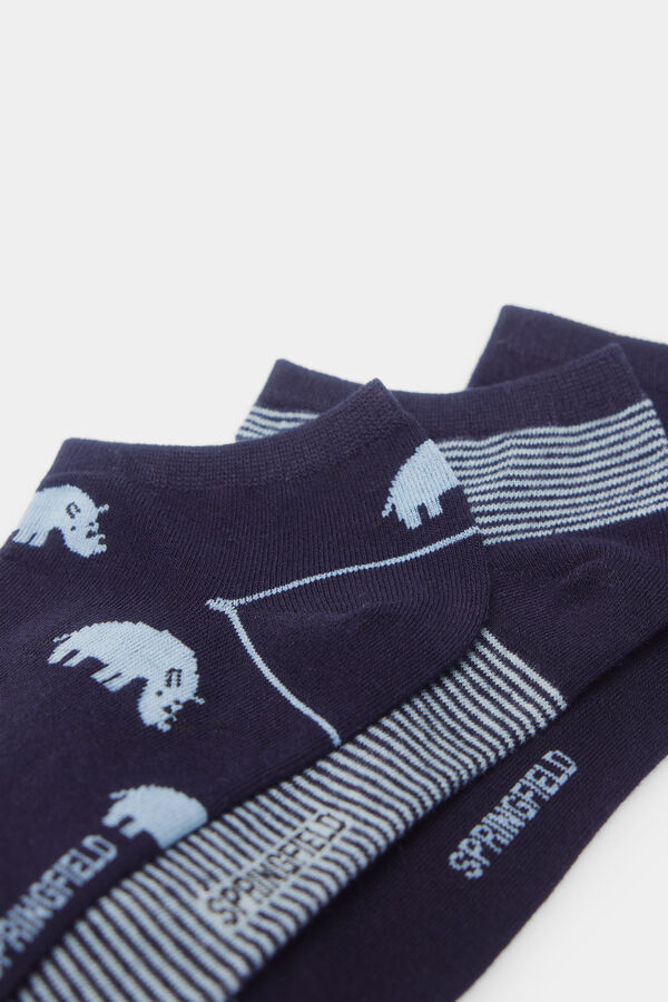 Springfield Pack 3 calcetines tobilleros hipopótamos azul