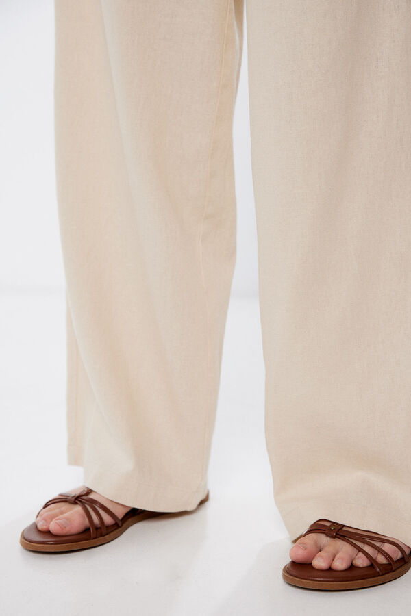 Springfield Pantalón ancho lino beige