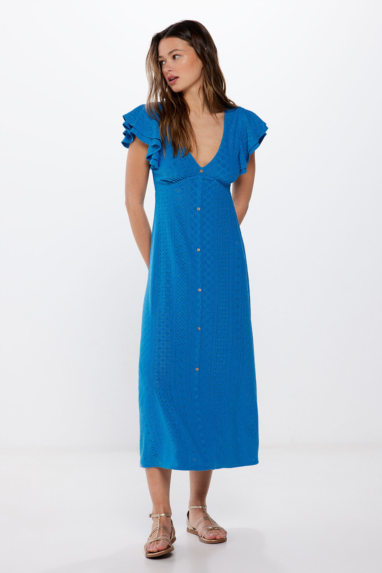 Vestido Midi Bordado Suizo Botones Vestidos para mujer WomenSecret MX