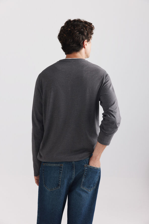 Springfield Playera manga larga cuello redondo con botones doble cuello gris