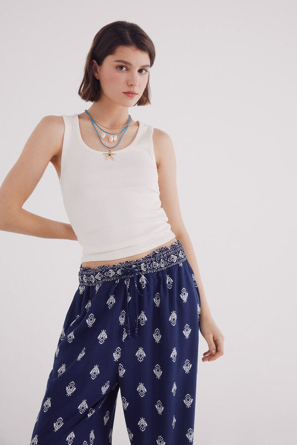 Springfield Pantalón fluido estampado azulado