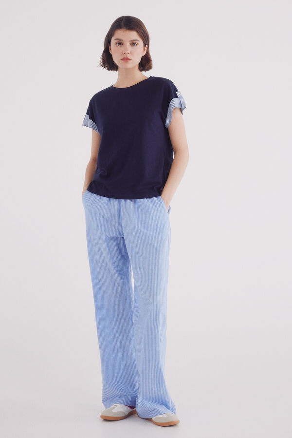 Springfield Playera manga roll up combinada marino