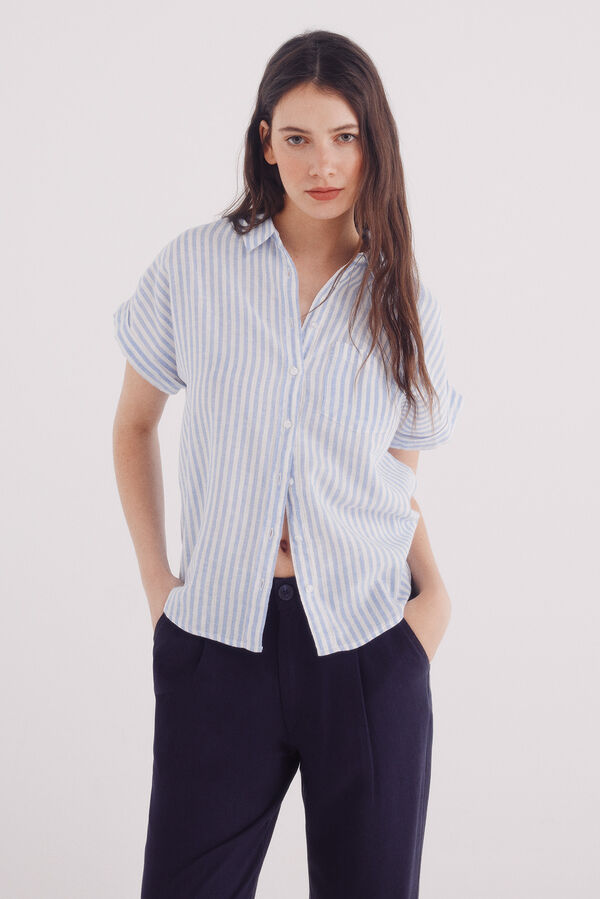 Springfield Pantalón básico lino azulado