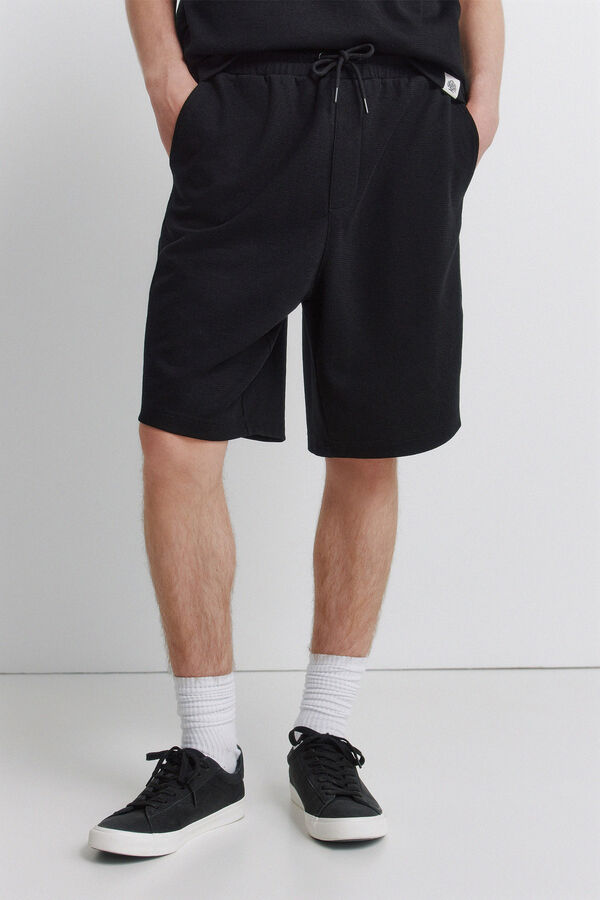Springfield Bermudas de tela waffle negro