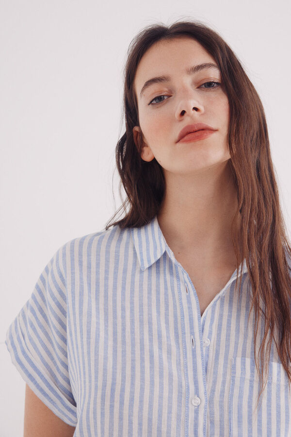 Springfield Camisa manga corta vuelta algodón lino azul