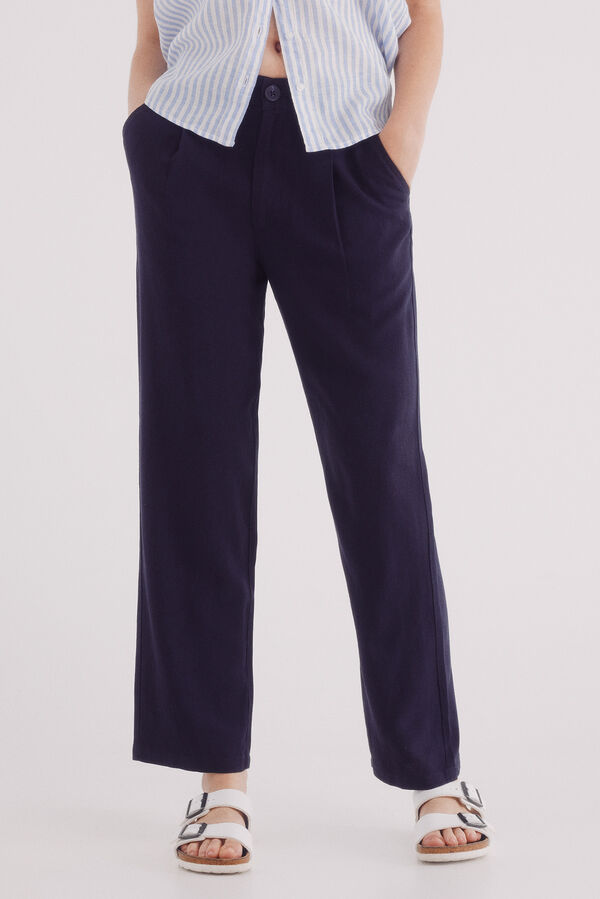 Springfield Pantalón básico lino azulado
