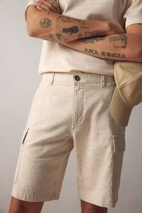 Springfield Bermuda lino cargo comfort fit natural