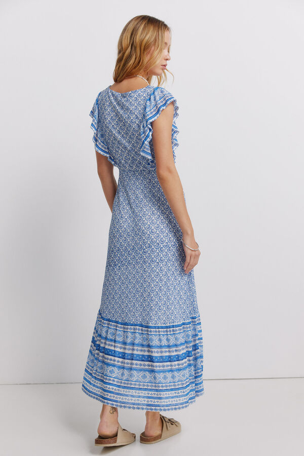 Springfield Vestido de tirantes con volantes estampado cenefa blanco