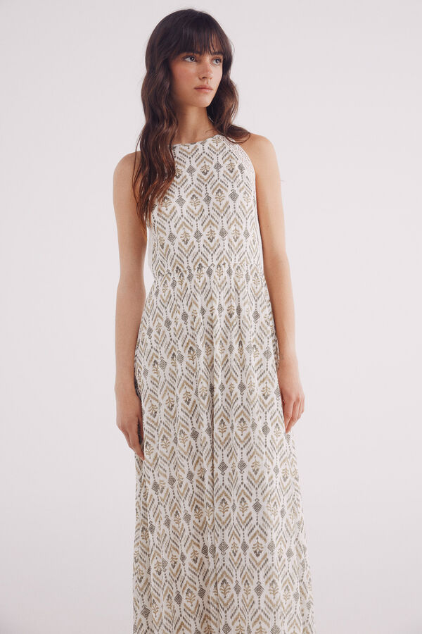 Springfield Vestido midi estampado étnico beige
