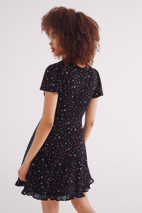 Springfield Vestido corto manga capa estampado negro