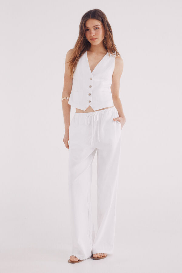 Springfield Pantalón lino ancho natural