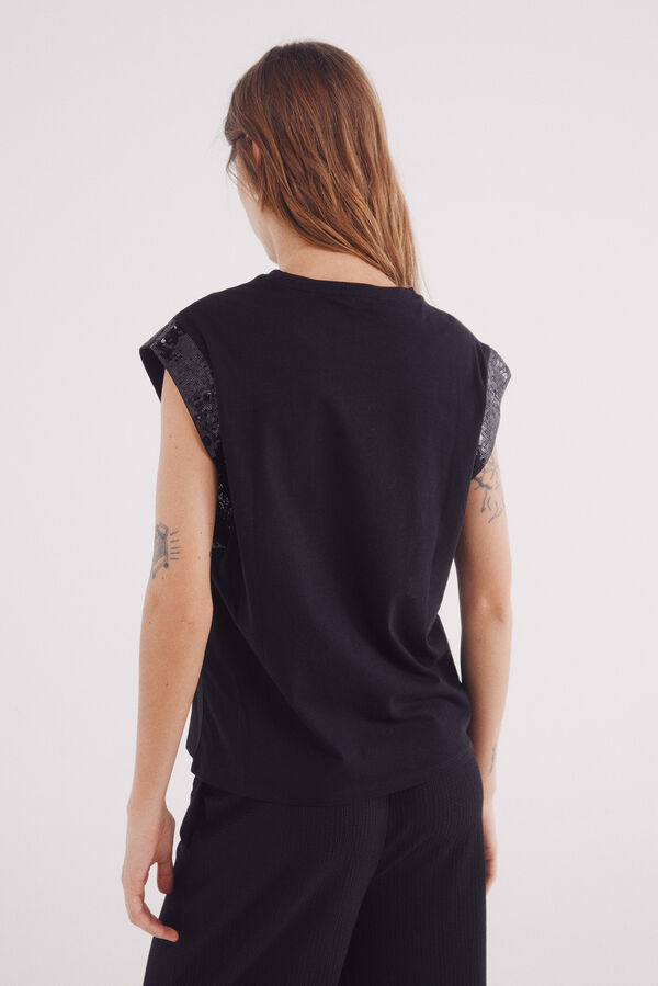 Springfield Playera manga caída lentejuelas negro