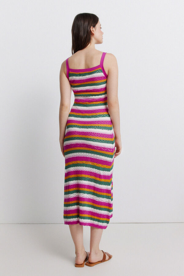Springfield Vestido midi de tejido multicolor fucsia