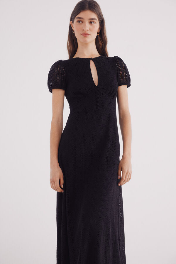 Springfield Vestido midi abertura escote negro