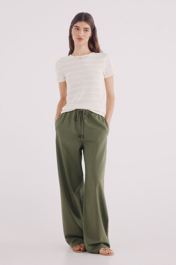 Springfield Pantalón lino ancho verde