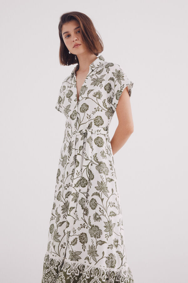 Springfield Vestido camisero dobladillo cenefa café