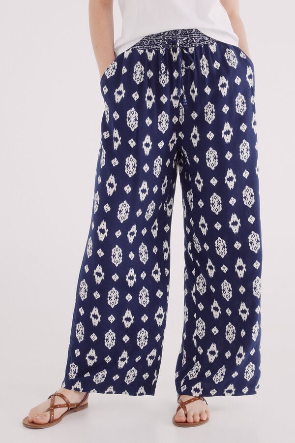 Springfield Pantalón fluido palazzo estampado marino