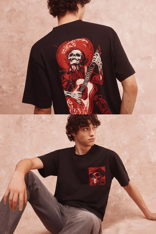 Springfield Playera con guitarra mexicana de calavera negro