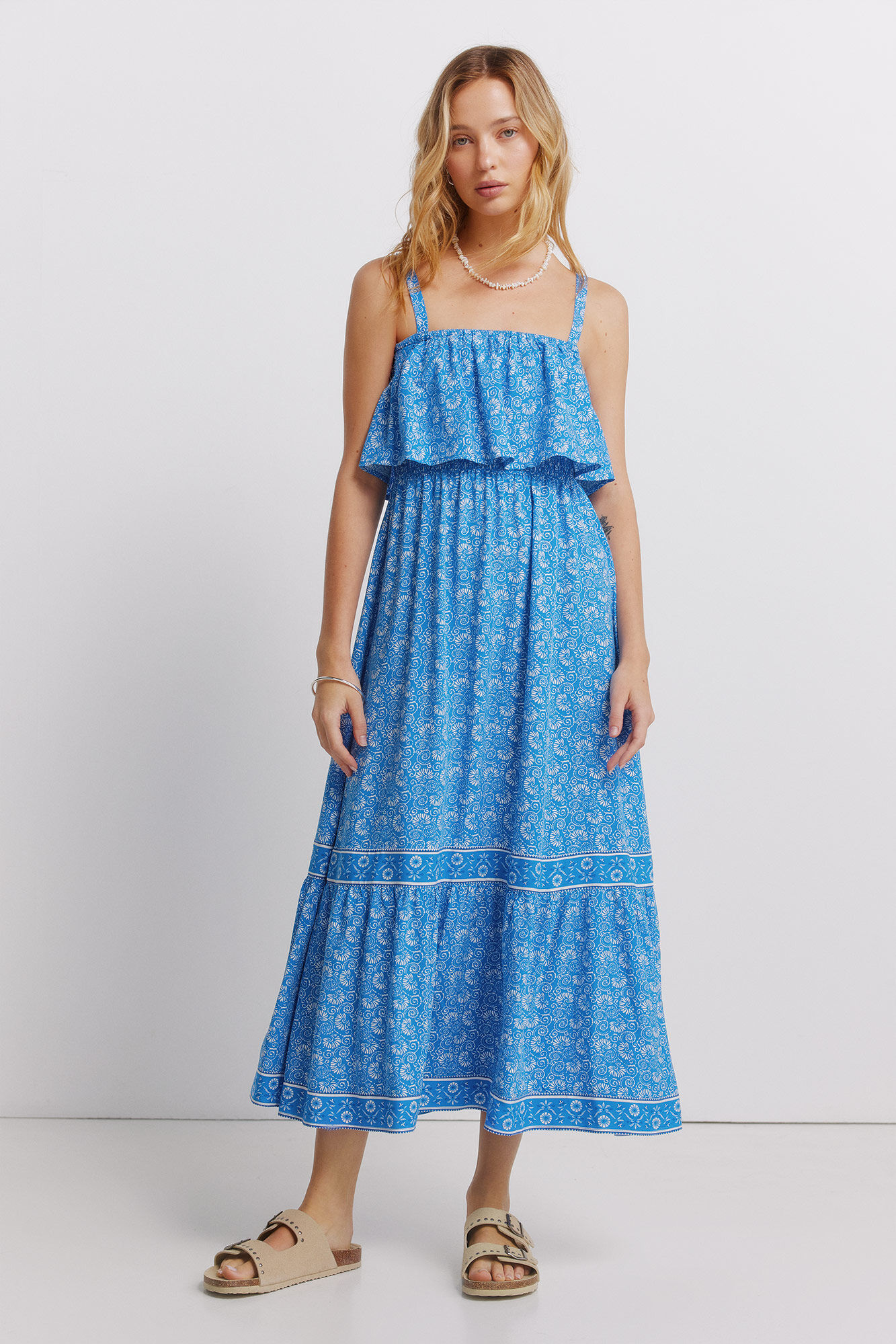 Springfield Vestido midi de tirantes con volantes