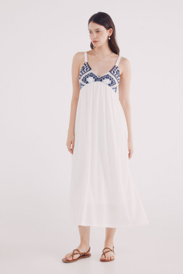 Springfield Vestido midi combinado crochet marfil