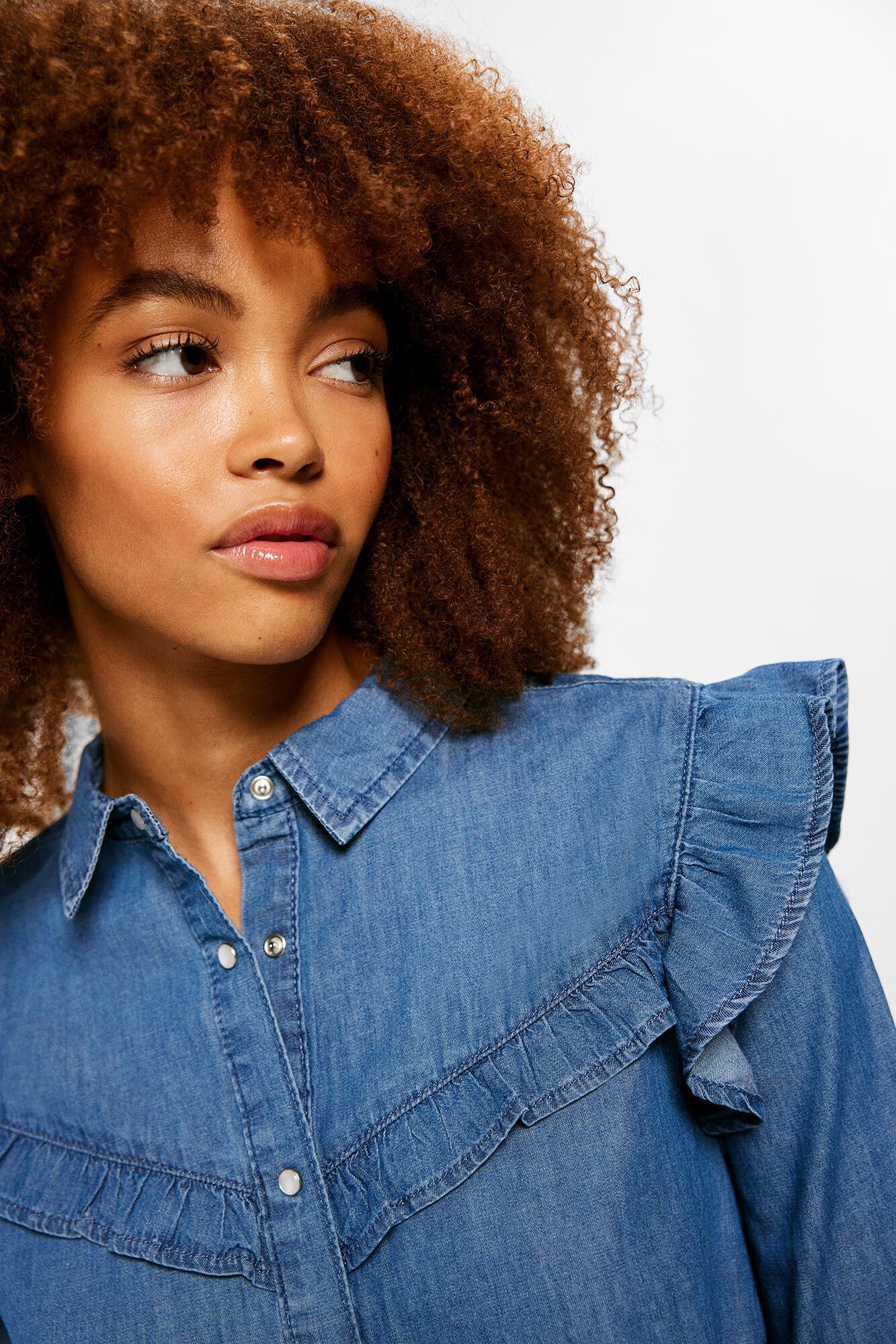 Camisa denim volantes clearance