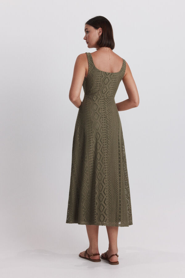 Springfield Vestido midi de tirantes de crochet khaki