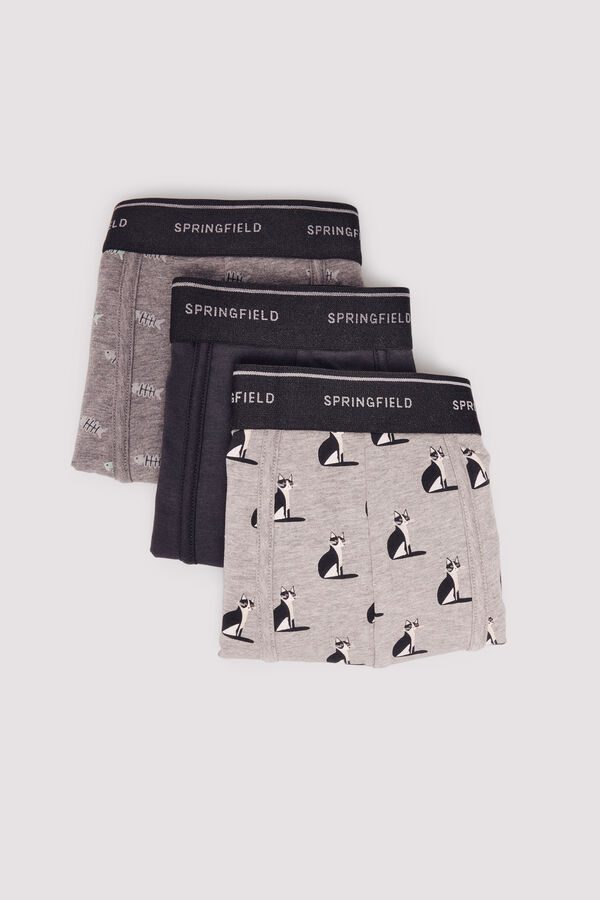 Springfield Pack 3 bóxeres gatos y pescados gris