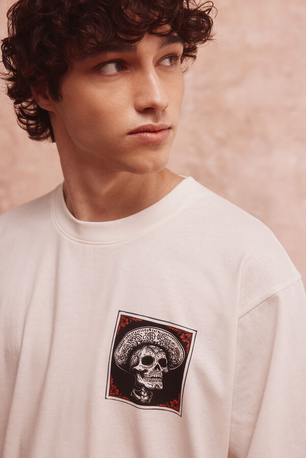Springfield Playera con sombrero mexicano de calavera marfil