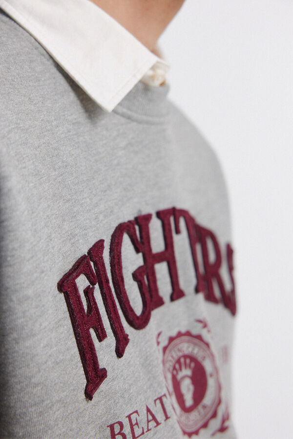 Springfield Cuello redondo ajustado sudadera con parches gris