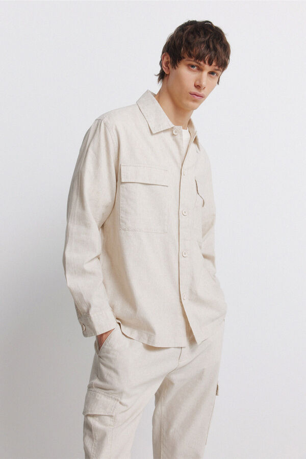 Springfield Pantal&oacute;n cargo slim fit de lino beige