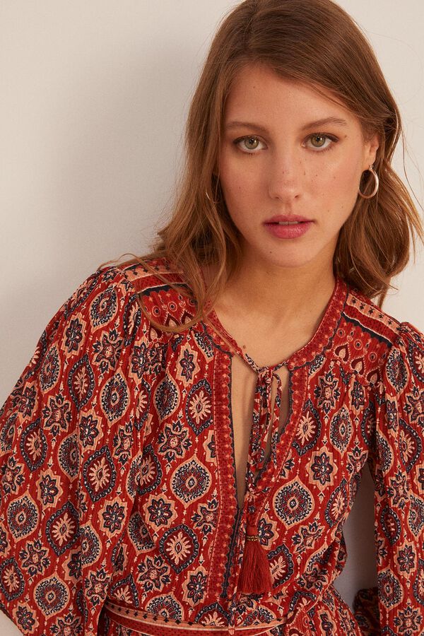 Springfield Vestido Estampado Cenefas &Eacute;tnicas naranja