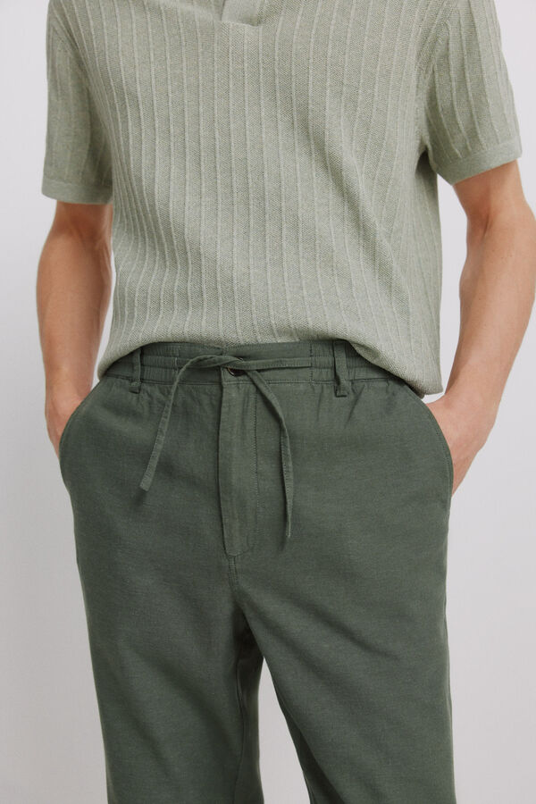 Springfield Pantal&oacute;n chino comfort fit de lino verde