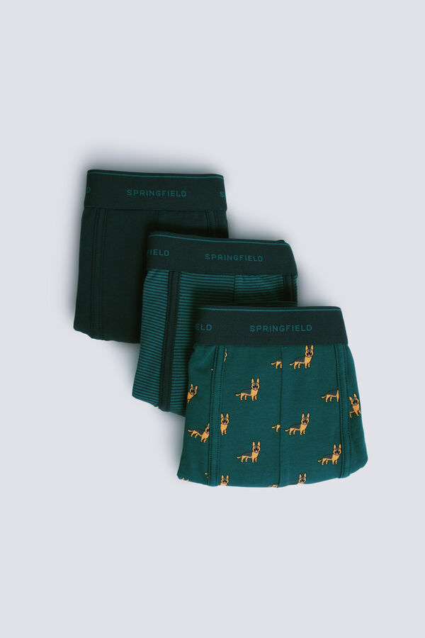 Springfield Pack 3 bóxeres perros y rayas verde