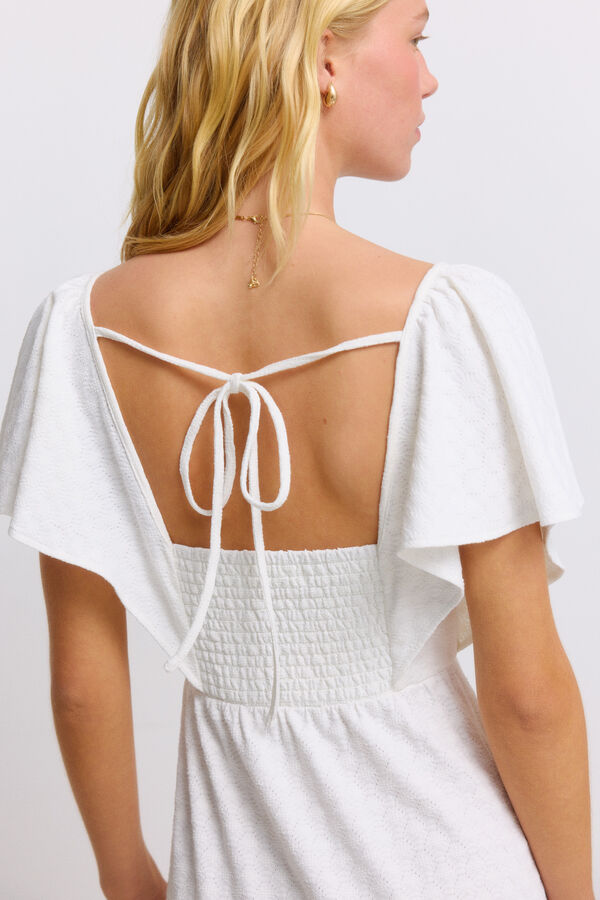 Springfield Vestido midi de tirantes con volantes blanco