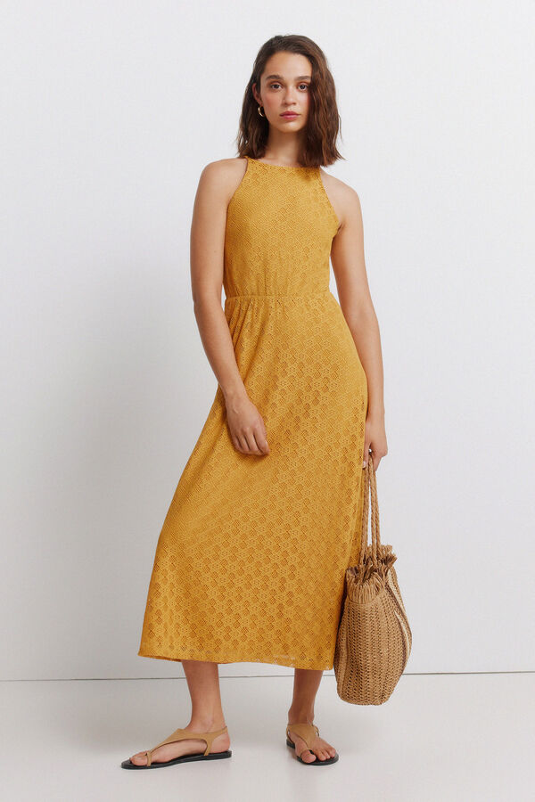 Springfield Vestido midi halter bordado amarillo