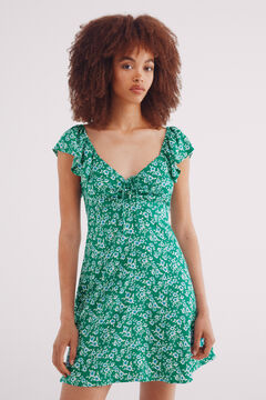 Springfield Vestido corto tirantes volantes estampado verde