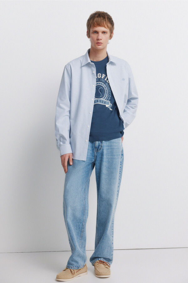 Springfield Camisa oxford a rayas sin arrugas azul