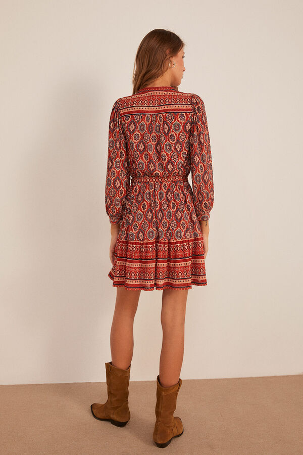 Springfield Vestido Estampado Cenefas &Eacute;tnicas naranja