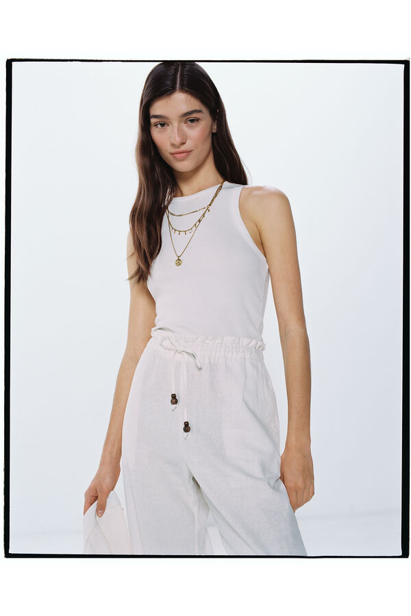 Springfield Pantalón jogger lino viscosa natural