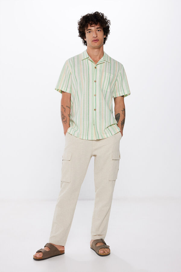 Springfield Camisa manga corta lino rayas verde