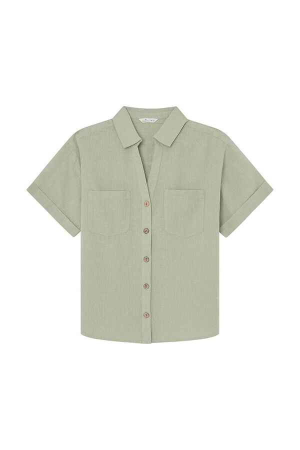 Springfield Blusa bolsillos algodón lino verde