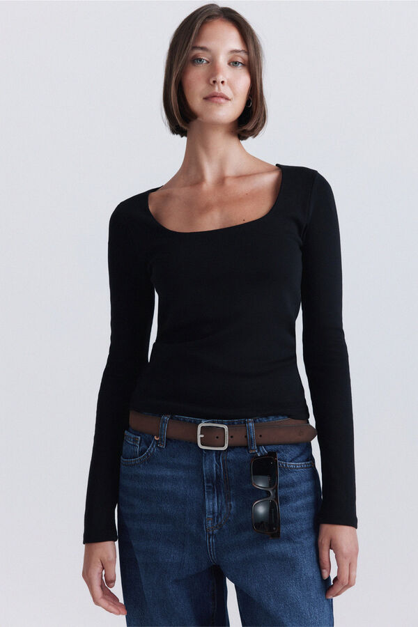Springfield Playera de cuello cuadrado de algod&oacute;n negro